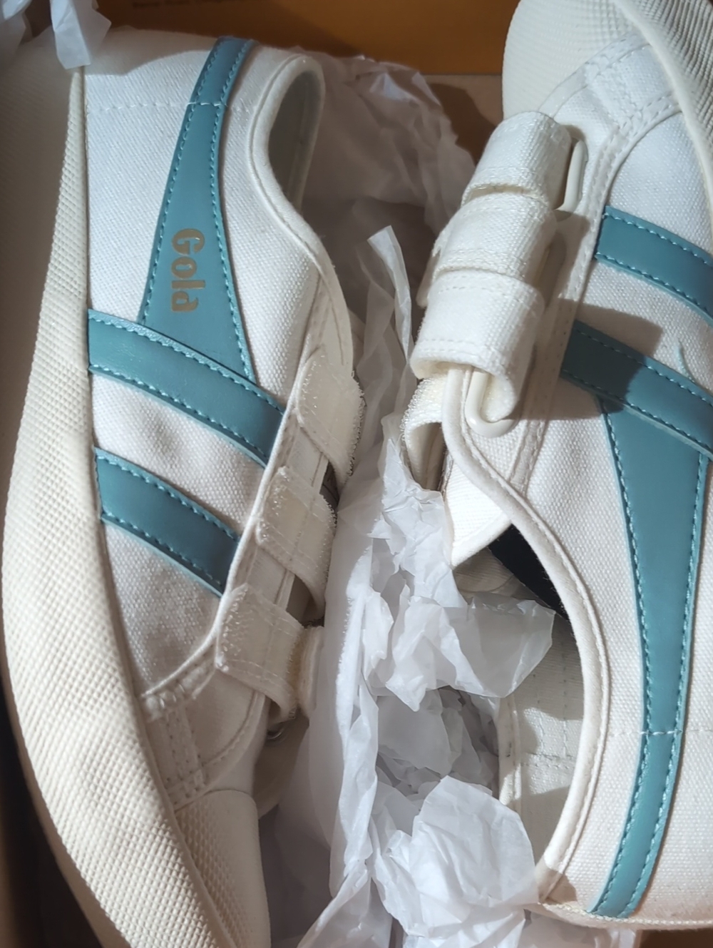 Gola Women's White Canvas Sneakers with Light Blue Stripes